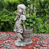 The Complete Garden Girl with Flowerpot Fibrestone Statue