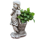 The Complete Garden Girl with Flowerpot Fibrestone Statue