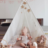 Cattywampus Kids&#039; White  Cotton Teepee Tent with Lace font