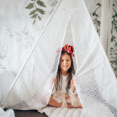 Cattywampus Kids&#039; White  Cotton Teepee Tent with Lace font
