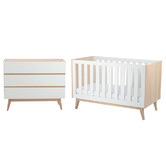 Babyrest Babyrest 2 Piece White & Natural Tommi Cot & Chest of Drawers ...