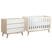 Babyrest Babyrest 2 Piece White & Natural Tommi Cot & Chest of Drawers ...