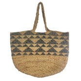 Artisan &amp; Co Natural &amp; Grey Block Print Jute Tote Bag
