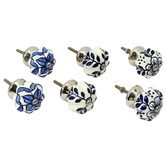 Artisan &amp; Co 6 Piece Blue White Floral Ceramic Knob Set