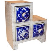 Artisan &amp; Co Blue White 3 Drawer Step Jewellery Box