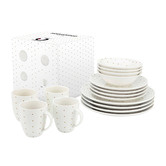 VT Wonen 16 Piece White Golden Hearts Porcelain Dinnerware Set