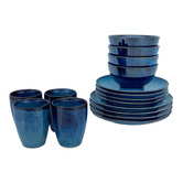 VT Wonen 16 Piece Dark Blue Porcelain Dinnerware Set