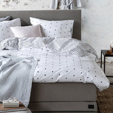 VT Wonen Black &amp; White Striped Hearts Cotton Quilt Cover Set