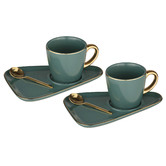 Tempa Teal Asteria 80ml Espresso Cups &amp; Saucers with Spoons