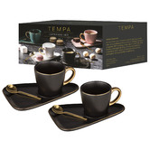 Tempa Asteria 80ml Espresso Cups &amp; Saucers with Spoons