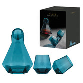 Tempa 3 Piece Teal Jaxon Glass Carafe &amp; Tumbler Set