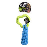 Ruff Play Green &amp; Blue Foam Dental Ring with Rope Dog Toy