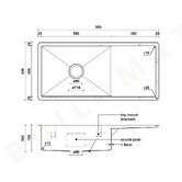 Buildmat Vande 980mm Single Steel Kitchen Sink with Drainer