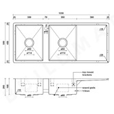 Buildmat Theo 1200mm Double Stainless Steel Kitchen Sink with Right Drainer