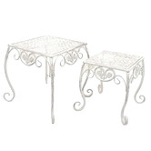 K&#039;sHomewares&amp;Decor 2 Piece Antique Cream Floral Metal Plant Stand Set