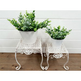 K&#039;sHomewares&amp;Decor 2 Piece Antique Cream Floral Metal Plant Stand Set