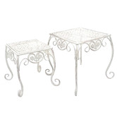 K&#039;sHomewares&amp;Decor 2 Piece Antique Cream Floral Metal Plant Stand Set