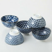 Japanese Collection Indigo &amp; White 12cm Japanese Porcelain Rice Bowls