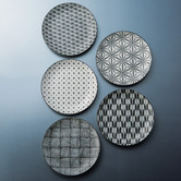 Japanese Collection 5 Piece Komon Japanese Porcelain 20.5cm Salad Plate Set