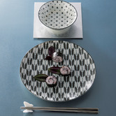 Japanese Collection 5 Piece Komon Japanese Porcelain 23.5cm Lunch Plate Set