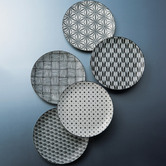 Japanese Collection 5 Piece Komon Japanese Porcelain 23.5cm Lunch Plate Set