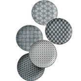 Japanese Collection 5 Piece Komon Japanese Porcelain 23.5cm Lunch Plate Set