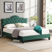 Evie Home Green Holt Button-Tufted Velvet Bed Frame