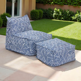 Evie Home 2 Piece Azure Outdoor Lounge Chair &amp; Ottoman Set