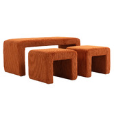 Evie Home 3 Piece Opher Corduroy Ottoman Bench &amp; Footstool Set