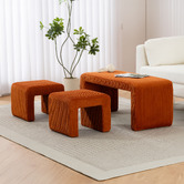 Evie Home 3 Piece Opher Corduroy Ottoman Bench &amp; Footstool Set