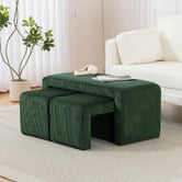 Evie Home 3 Piece Opher Corduroy Ottoman Bench &amp; Footstool Set