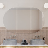Principle Arc Ava 1200mm White Oval Mirrored Shaving Cabinet with Glass Shelves