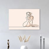 Lotus &amp; Fawn Woman Line Stretched Canvas Wall Art