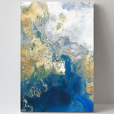 Lotus &amp; Fawn Marbled Blue &amp; Gold I Stretched Canvas Wall Art