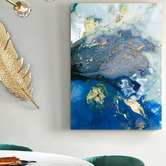 Lotus &amp; Fawn Marbled Blue &amp; Gold II Stretched Canvas Wall Art