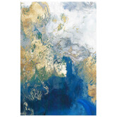 Lotus &amp; Fawn Marbled Blue &amp; Gold I Stretched Canvas Wall Art