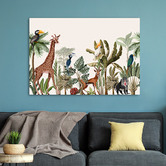 Lotus &amp; Fawn Palm, Banana &amp; Jungle Animals Canvas Wall Art