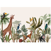 Lotus &amp; Fawn Palm, Banana &amp; Jungle Animals Canvas Wall Art