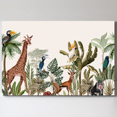 Lotus &amp; Fawn Palm, Banana &amp; Jungle Animals Canvas Wall Art