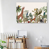 Lotus &amp; Fawn Palm, Banana &amp; Jungle Animals Canvas Wall Art