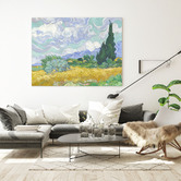 Lotus &amp; Fawn Wheatfield with Cypress By Van Gogh Stretched Canvas Wall Art