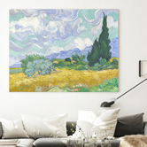 Lotus &amp; Fawn Wheatfield with Cypress By Van Gogh Stretched Canvas Wall Art