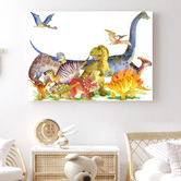 Lotus &amp; Fawn Dinosaurs Watercolour Painting Style Stretched Canvas Wall Art