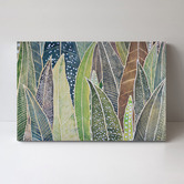 Lotus &amp; Fawn Large Tropic Leaves, Hand Painting Style Stretched Canvas Wall Art