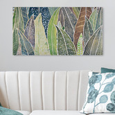 Lotus &amp; Fawn Large Tropic Leaves, Hand Painting Style Stretched Canvas Wall Art