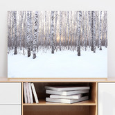 Lotus &amp; Fawn Birch Grove in Winter At Sunset Stretched Canvas Wall Art