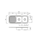 Oliveri Lakeland 1200mm Double Stainless Steel Kitchen with Left Drainer