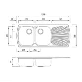 Oliveri Monet 1200mm Topmount Double Kitchen Sink with Drainer