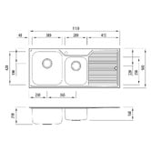 Oliveri Nu-Petite 1150mm 1 &amp; &frac34; Stainless Steel Kitchen Sink with Right Drainer