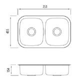 Oliveri Endeavour 750mm Undermount Double Kitchen Sink